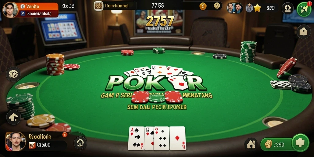 Screenshot gameplay menarik dari 2757 yang menunjukkan suasana poker.