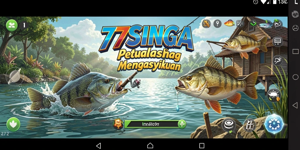 Screenshot gameplay 77SINGA yang menunjukkan momen menangkap ikan.