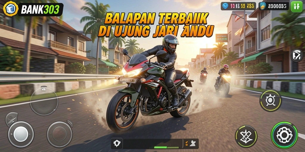 Gameplay mendebarkan dalam BANK303, balapan motor yang menantang.