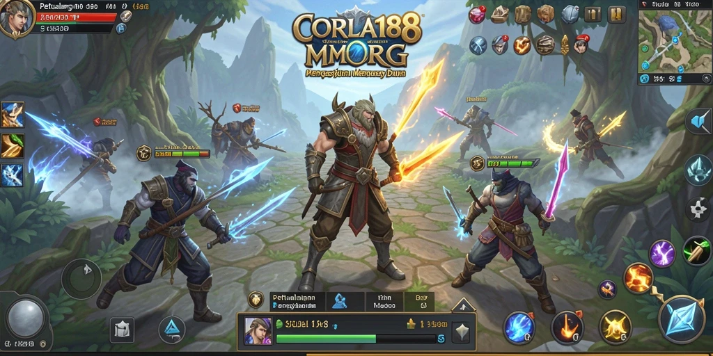 Screenshot utama CORLA188 menampilkan aksi seru dalam pertempuran MMORPG.