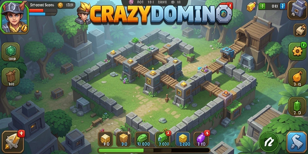Tampilan gameplay seru di CRAZYDOMINO dengan elemen Tower Defense.