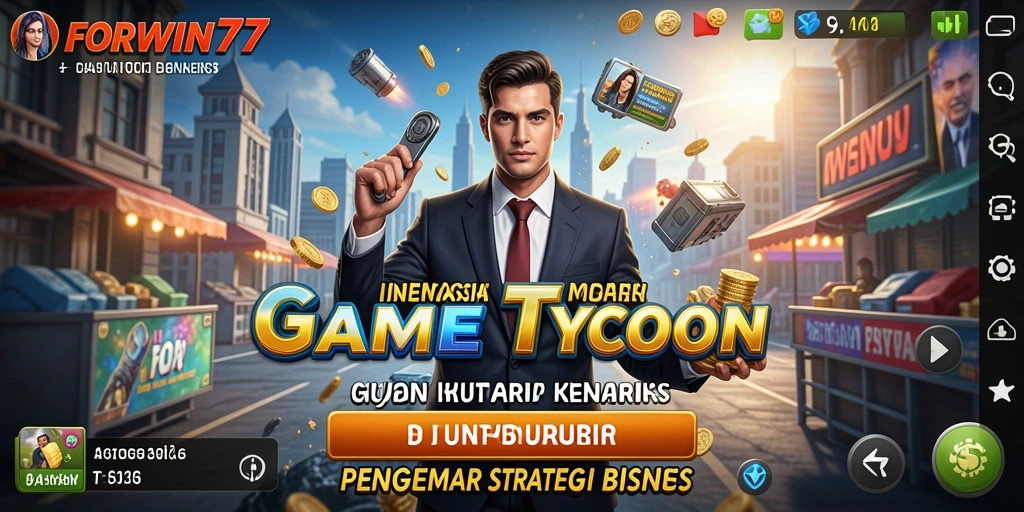 Tampilan gameplay FORWIN77 yang menampilkan strategi dan manajemen bisnis.