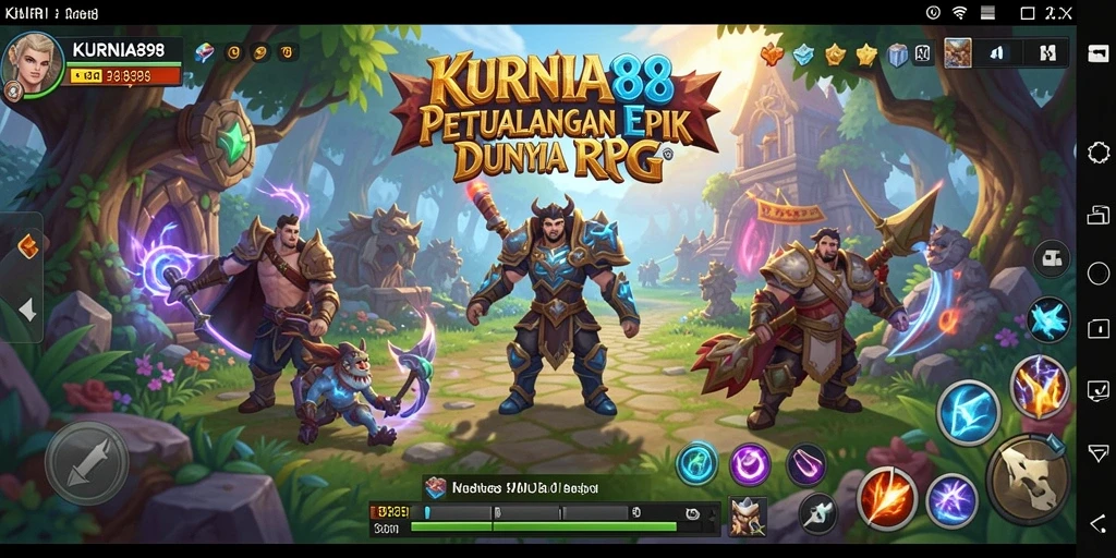 Tampilan utama gameplay KURNIA898 dengan karakter dan pertempuran epik.
