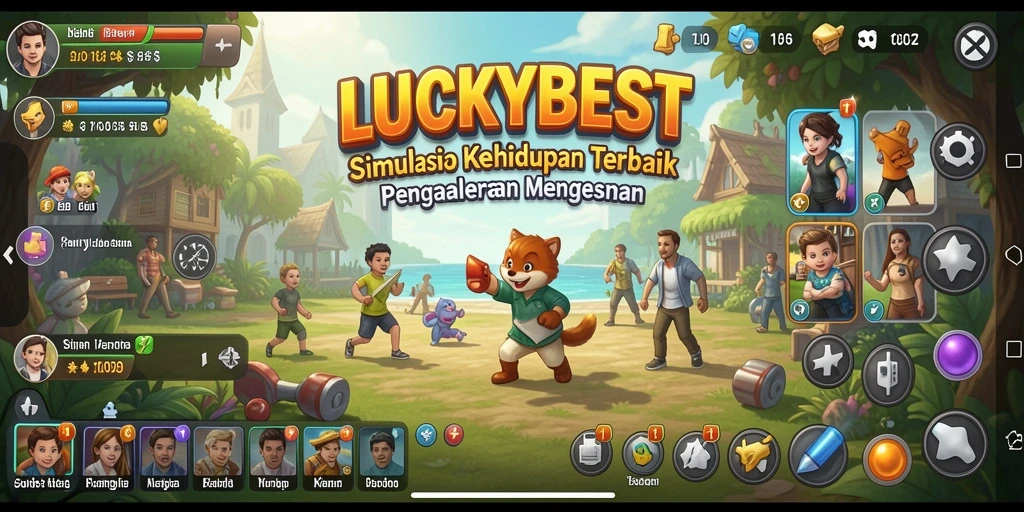 Tangkapan layar utama LUCKYBEST menampilkan gameplay simulasi yang imersif.