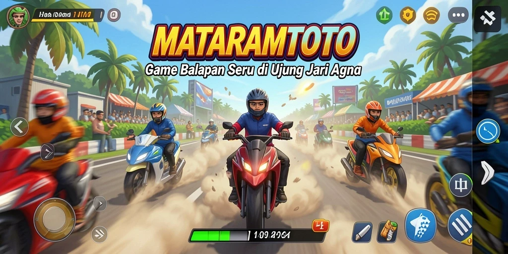 Tangkapan layar gameplay <strong>MATARAMTOTO</strong> yang menunjukkan aksi balapan intens.