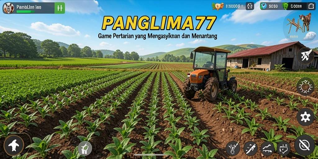Screenshot gameplay PANGLIMA77 menunjukkan keindahan lahan pertanian yang dikelola pemain.