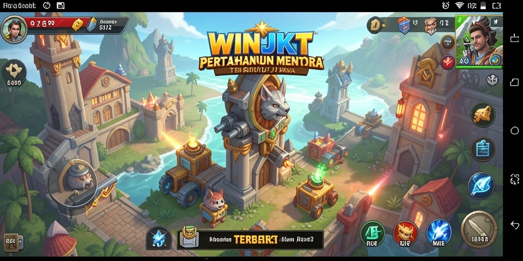 Tangkapan layar gameplay WINJKT menampilkan aksi Tower Defense yang seru.